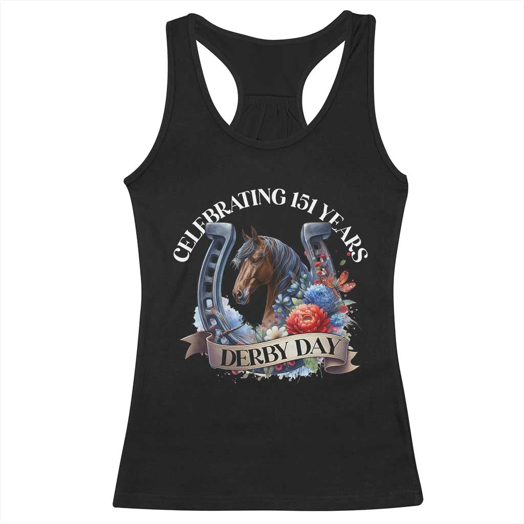 Celebrating 151 Years Derby Day Racerback Tank Top Horse Racing Horseshoe Flowers TS11 Black Print Your Wear