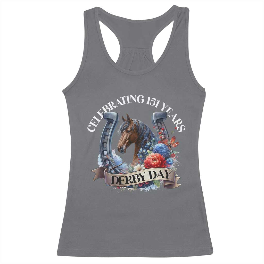 Celebrating 151 Years Derby Day Racerback Tank Top Horse Racing Horseshoe Flowers TS11 Charcoal Print Your Wear