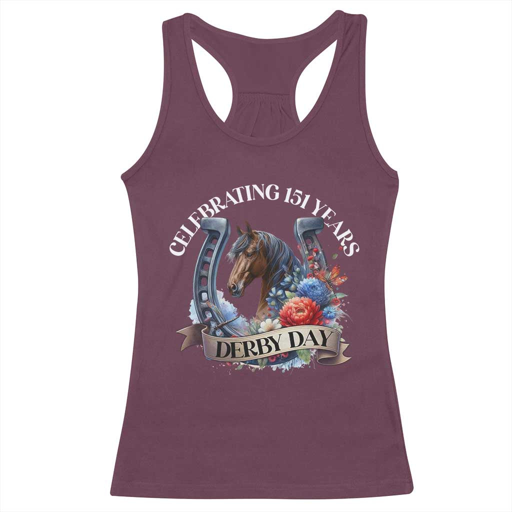 Celebrating 151 Years Derby Day Racerback Tank Top Horse Racing Horseshoe Flowers TS11 Maroon Print Your Wear
