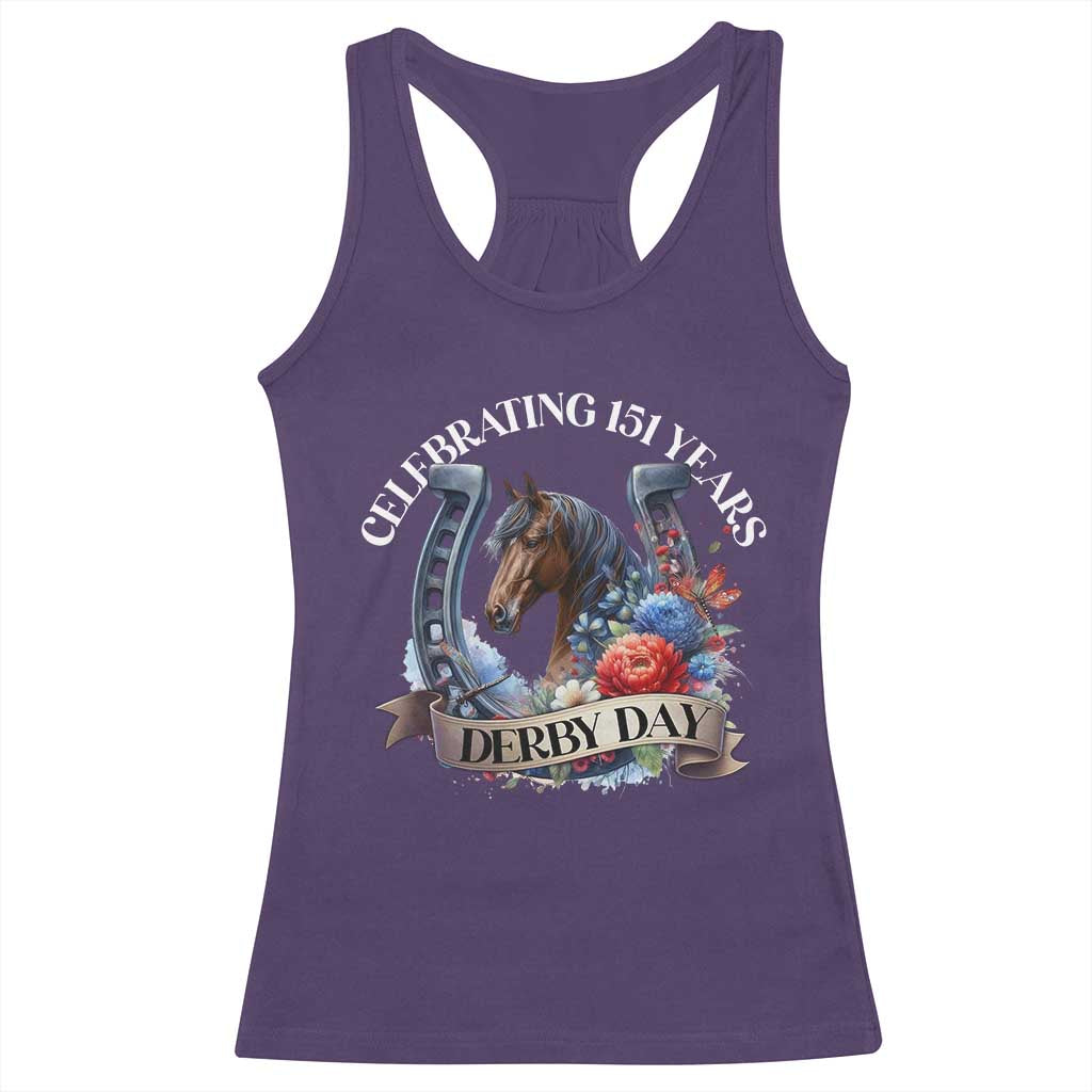 Celebrating 151 Years Derby Day Racerback Tank Top Horse Racing Horseshoe Flowers TS11 Purple Print Your Wear