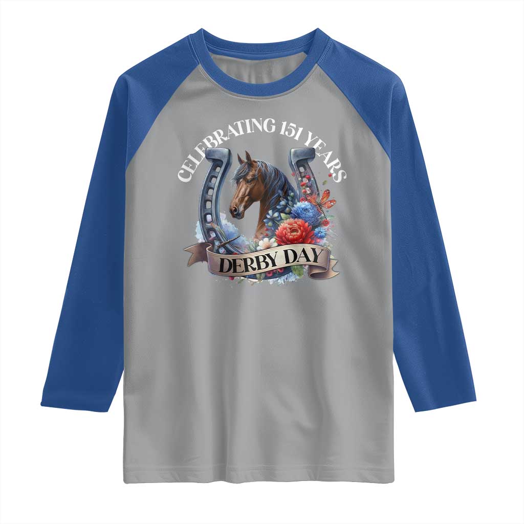 Celebrating 151 Years Derby Day Raglan Shirt Horse Racing Horseshoe Flowers TS11 Sport Gray Royal Print Your Wear
