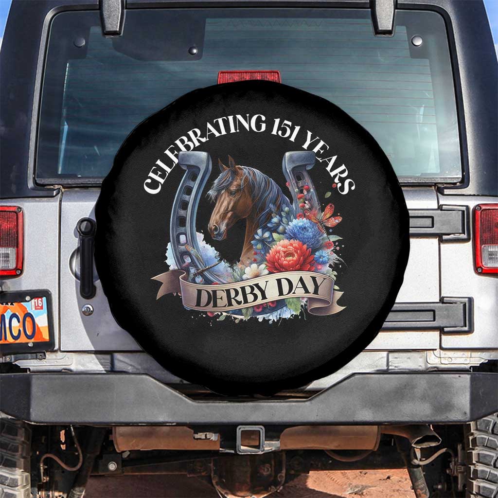 Celebrating 151 Years Derby Day Spare Tire Cover Horse Racing Horseshoe Flowers TS11 No hole Black Print Your Wear