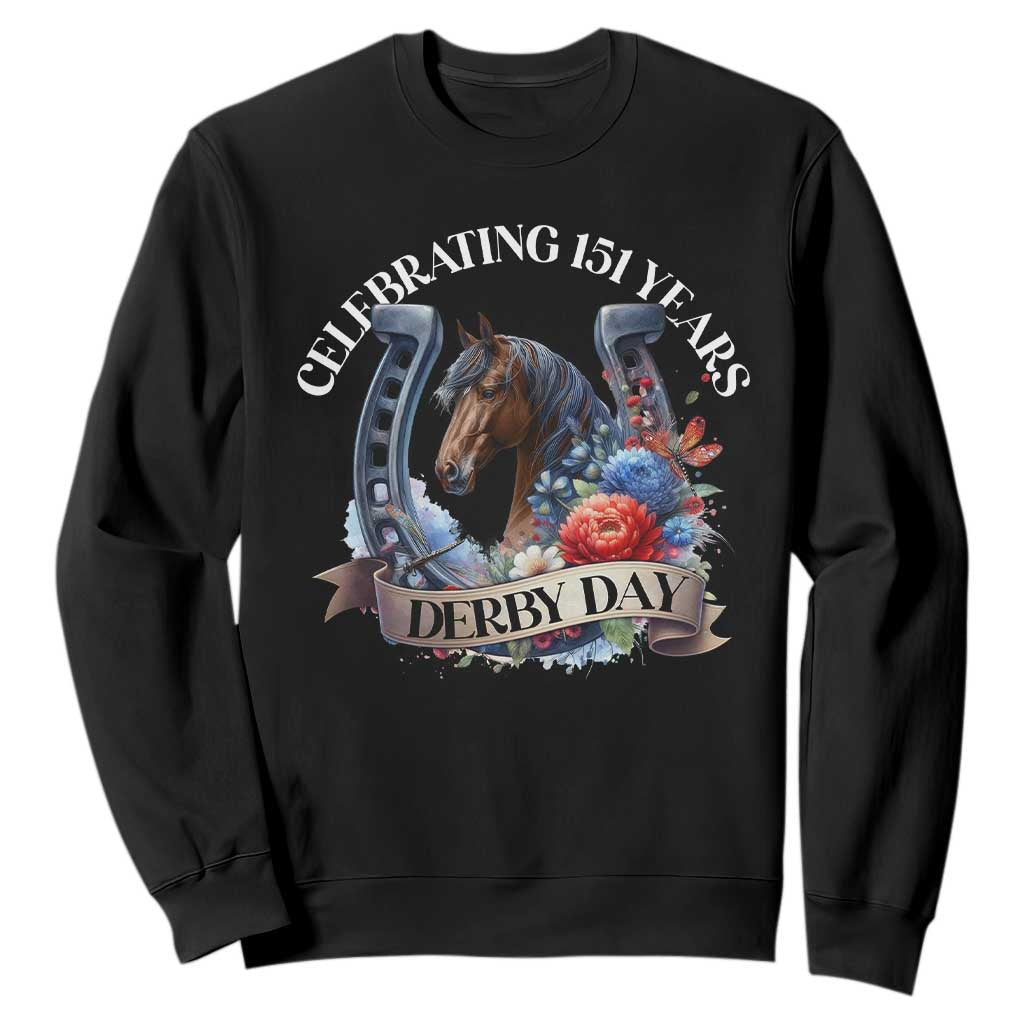 Celebrating 151 Years Derby Day Sweatshirt Horse Racing Horseshoe Flowers TS11 Black Print Your Wear