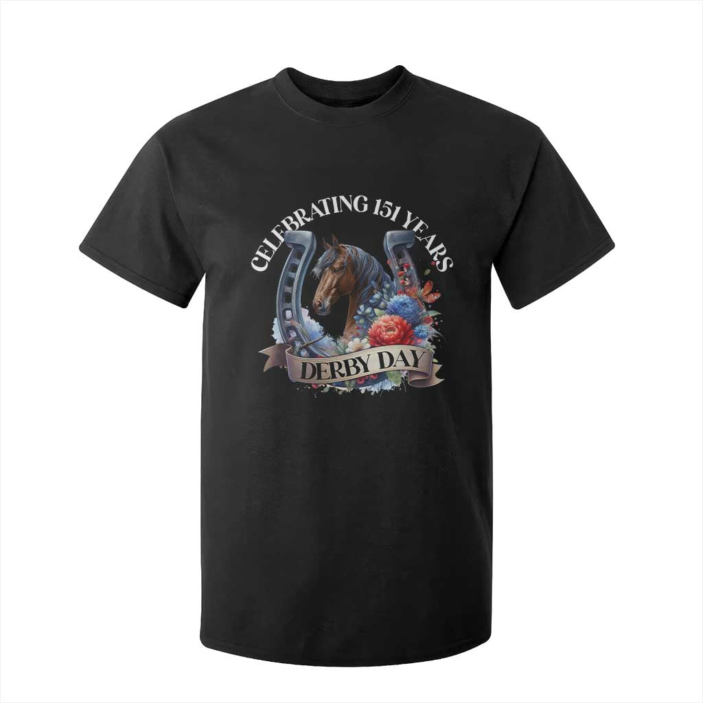 Celebrating 151 Years Derby Day T Shirt For Kid Horse Racing Horseshoe Flowers TS11 Black Print Your Wear
