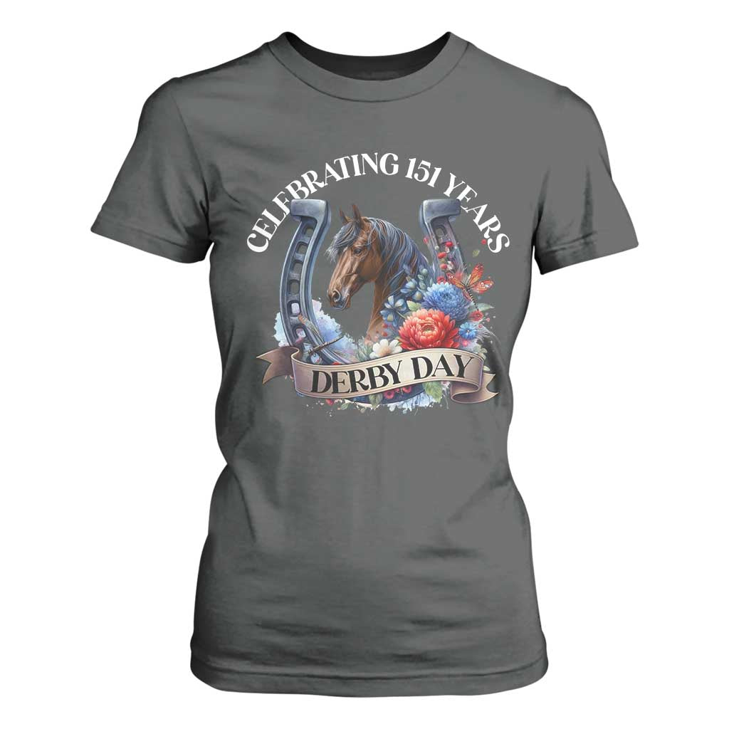 Celebrating 151 Years Derby Day T Shirt For Women Horse Racing Horseshoe Flowers TS11 Dark Heather Print Your Wear
