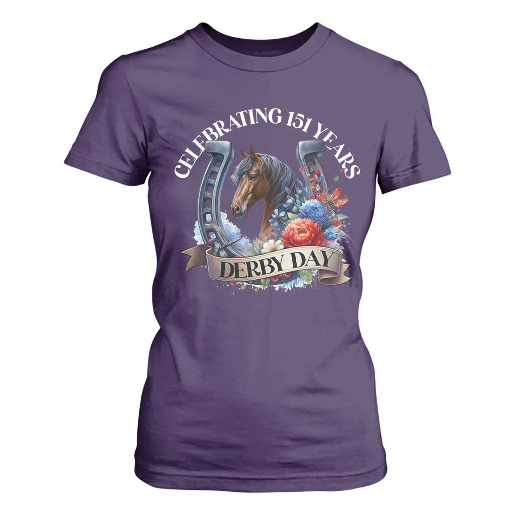 Celebrating 151 Years Derby Day T Shirt For Women Horse Racing Horseshoe Flowers TS11 Purple Print Your Wear