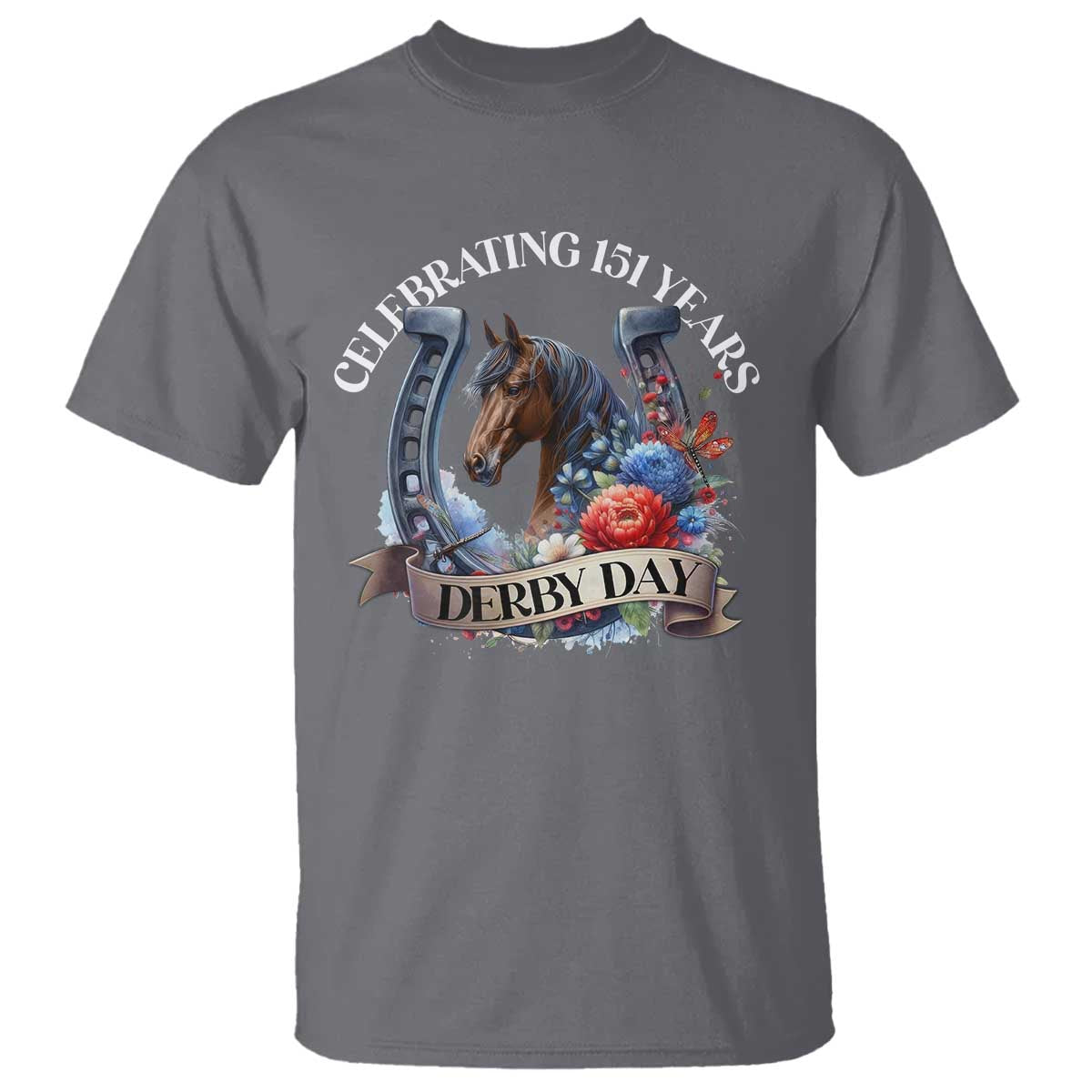 Celebrating 151 Years Derby Day T Shirt Horse Racing Horseshoe Flowers TS11 Charcoal Print Your Wear