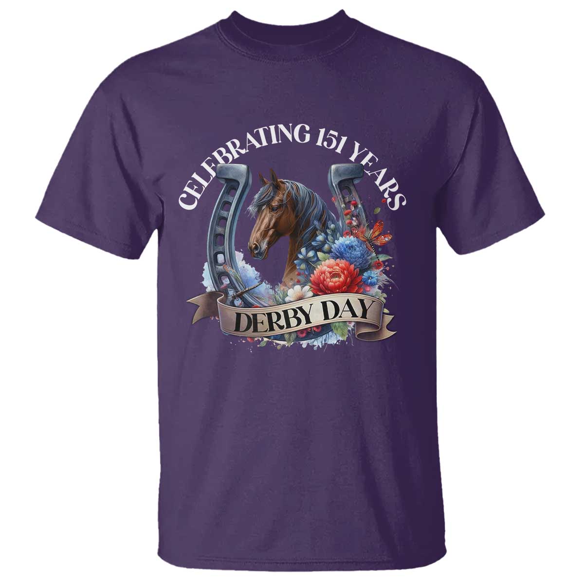 Celebrating 151 Years Derby Day T Shirt Horse Racing Horseshoe Flowers TS11 Purple Print Your Wear