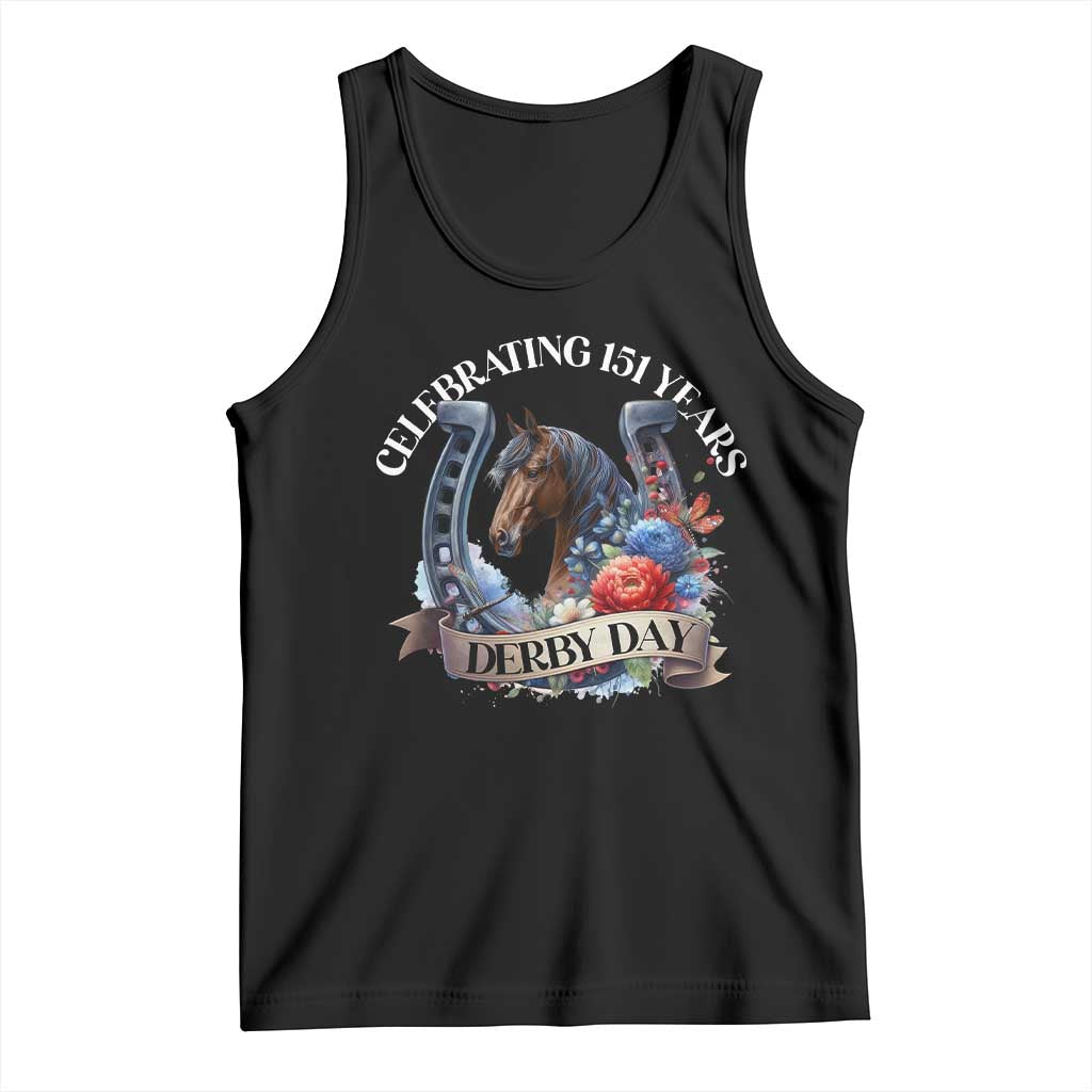 Celebrating 151 Years Derby Day Tank Top Horse Racing Horseshoe Flowers TS11 Black Print Your Wear