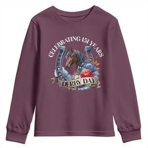 Celebrating 151 Years Derby Day Youth Sweatshirt Horse Racing Horseshoe Flowers TS11 Maroon Print Your Wear