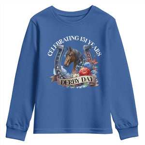 Celebrating 151 Years Derby Day Youth Sweatshirt Horse Racing Horseshoe Flowers TS11 Royal Blue Print Your Wear