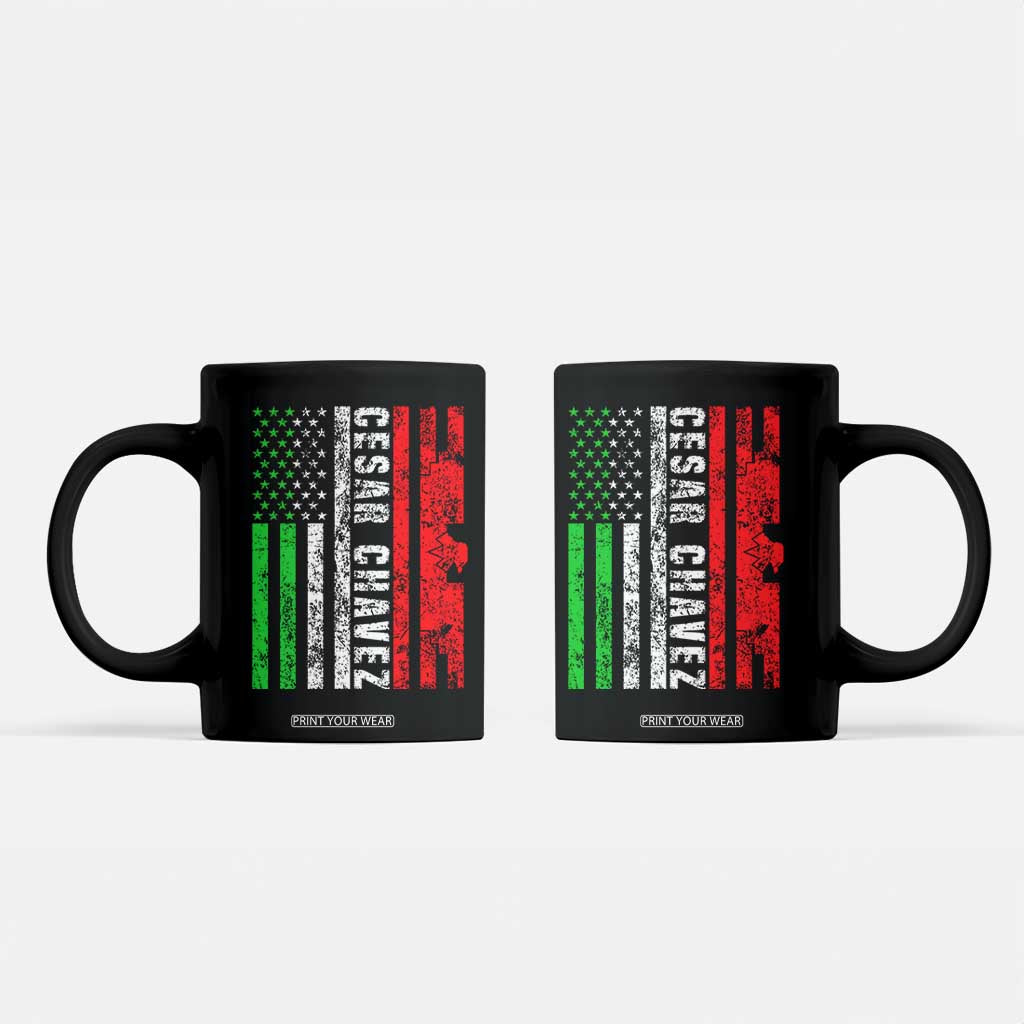 Cesar Chavez Coffee Mug American Mexican Flag Patriotic Mexico Distressed TS02 Black Print Your Wear