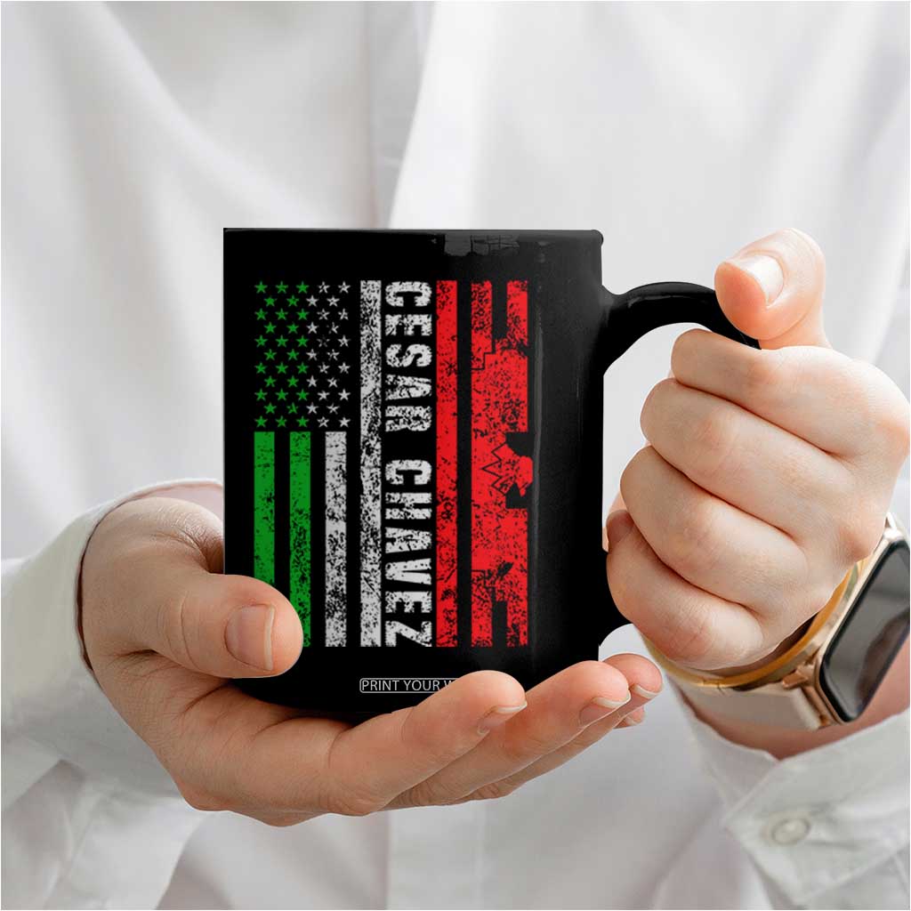 Cesar Chavez Coffee Mug American Mexican Flag Patriotic Mexico Distressed TS02 Print Your Wear