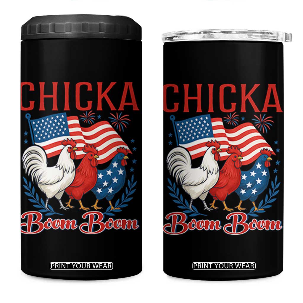Chicka Boom Boom Patriotic Chicken 4 in 1 Can Cooler Tumbler Funny Patriotic 4th of July Red White and Blue Farm TS02 One Size: 16 oz Black Print Your Wear