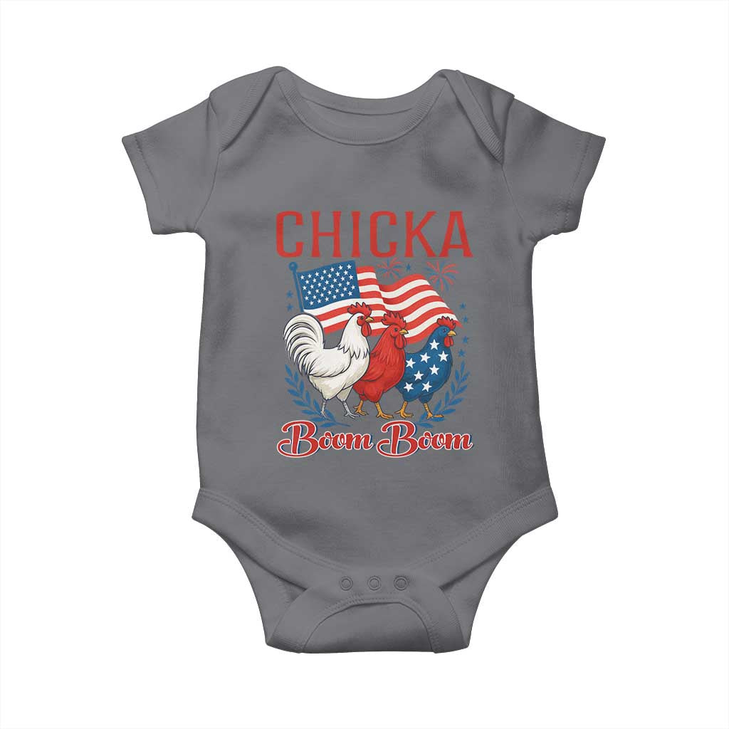 Chicka Boom Boom Patriotic Chicken Baby Onesie Funny Patriotic 4th of July Red White and Blue Farm TS02 Charcoal Print Your Wear