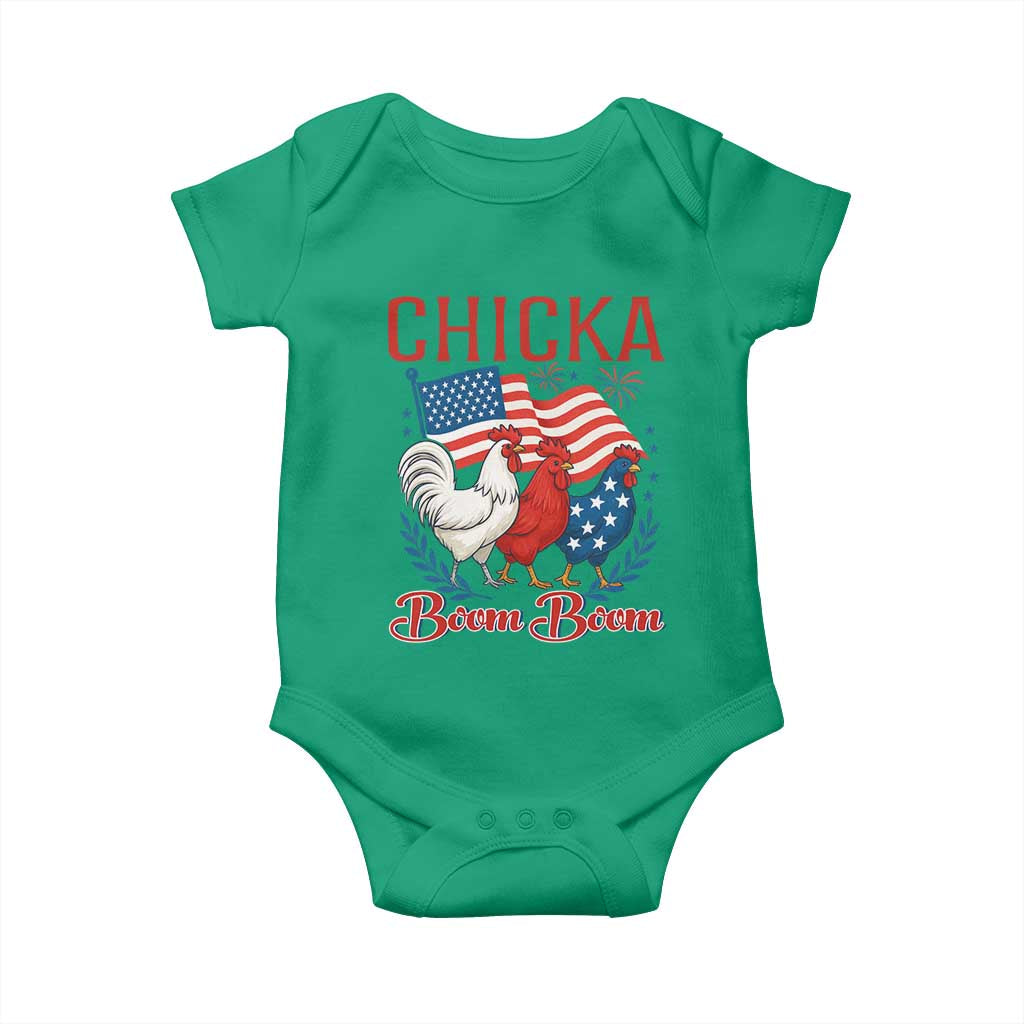 Chicka Boom Boom Patriotic Chicken Baby Onesie Funny Patriotic 4th of July Red White and Blue Farm TS02 Irish Green Print Your Wear