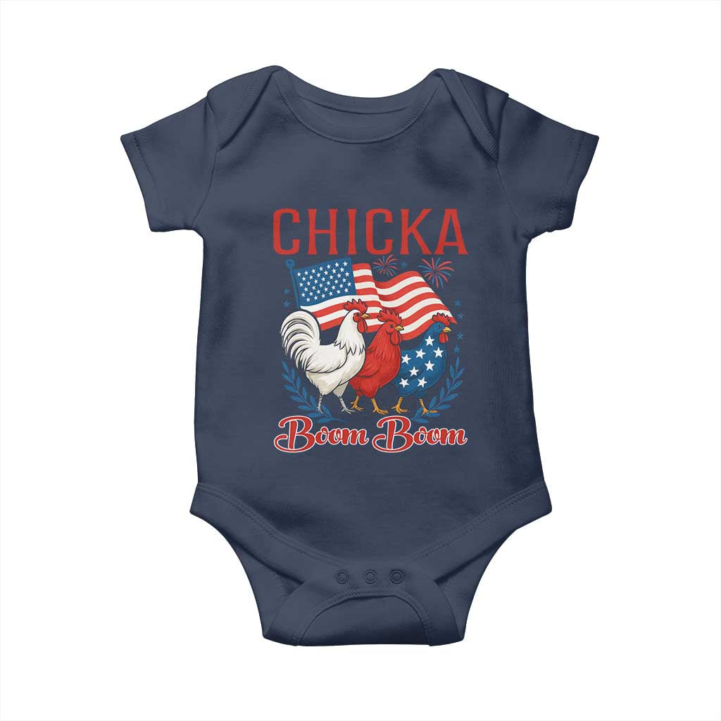 Chicka Boom Boom Patriotic Chicken Baby Onesie Funny Patriotic 4th of July Red White and Blue Farm TS02 Navy Print Your Wear