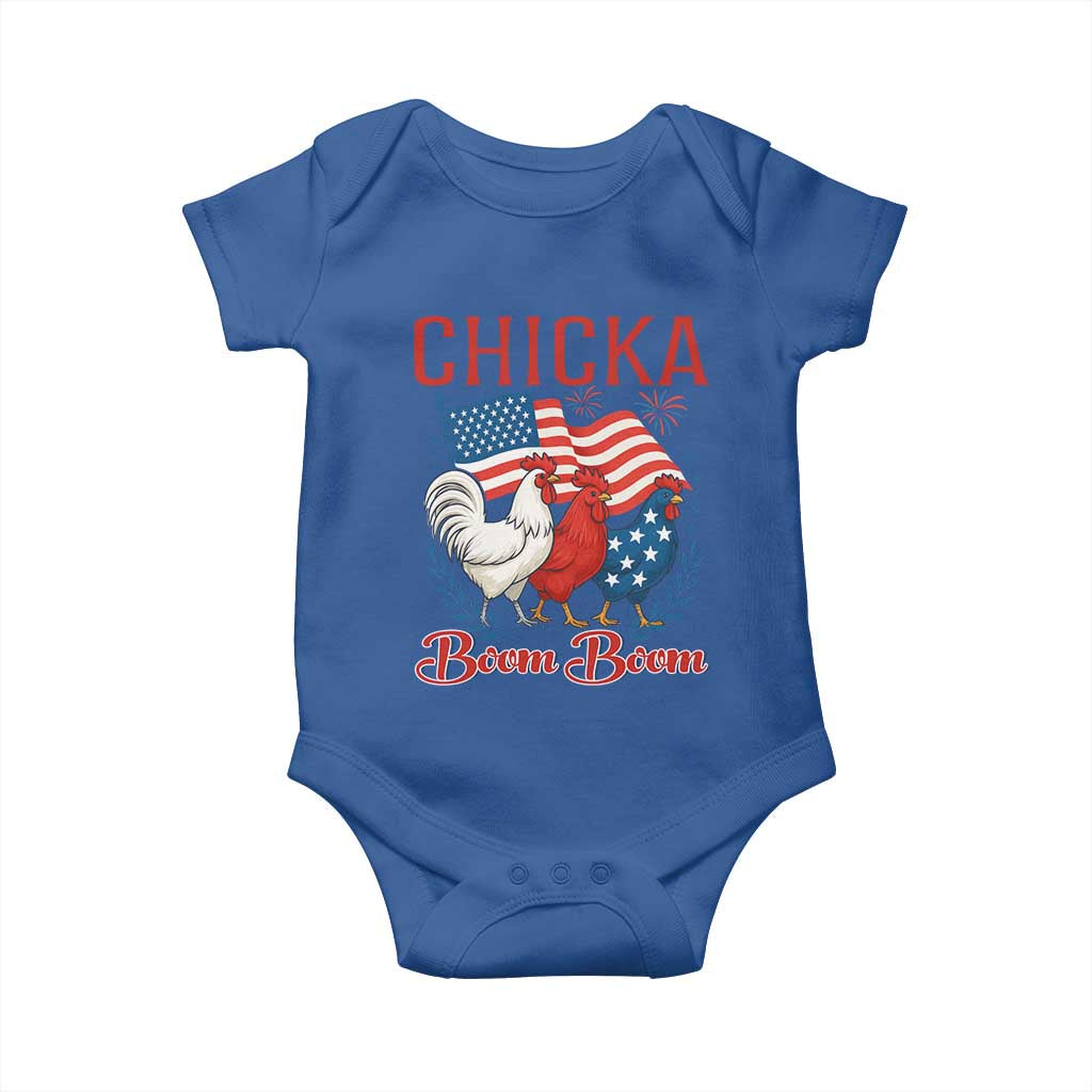 Chicka Boom Boom Patriotic Chicken Baby Onesie Funny Patriotic 4th of July Red White and Blue Farm TS02 Royal Blue Print Your Wear