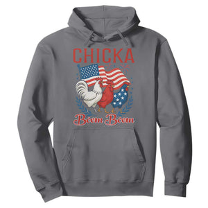 Chicka Boom Boom Patriotic Chicken Hoodie Funny Patriotic 4th of July Red White and Blue Farm TS02 Charcoal Print Your Wear