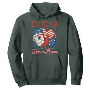 Chicka Boom Boom Patriotic Chicken Hoodie Funny Patriotic 4th of July Red White and Blue Farm TS02 Dark Forest Green Print Your Wear