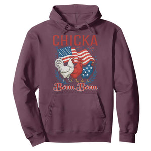 Chicka Boom Boom Patriotic Chicken Hoodie Funny Patriotic 4th of July Red White and Blue Farm TS02 Maroon Print Your Wear