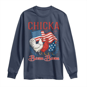 Chicka Boom Boom Patriotic Chicken Long Sleeve Shirt Funny Patriotic 4th of July Red White and Blue Farm TS02 Navy Print Your Wear