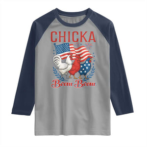 Chicka Boom Boom Patriotic Chicken Raglan Shirt Funny Patriotic 4th of July Red White and Blue Farm TS02 Sport Gray Navy Print Your Wear