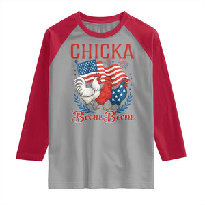 Chicka Boom Boom Patriotic Chicken Raglan Shirt Funny Patriotic 4th of July Red White and Blue Farm TS02 Sport Gray Red Print Your Wear