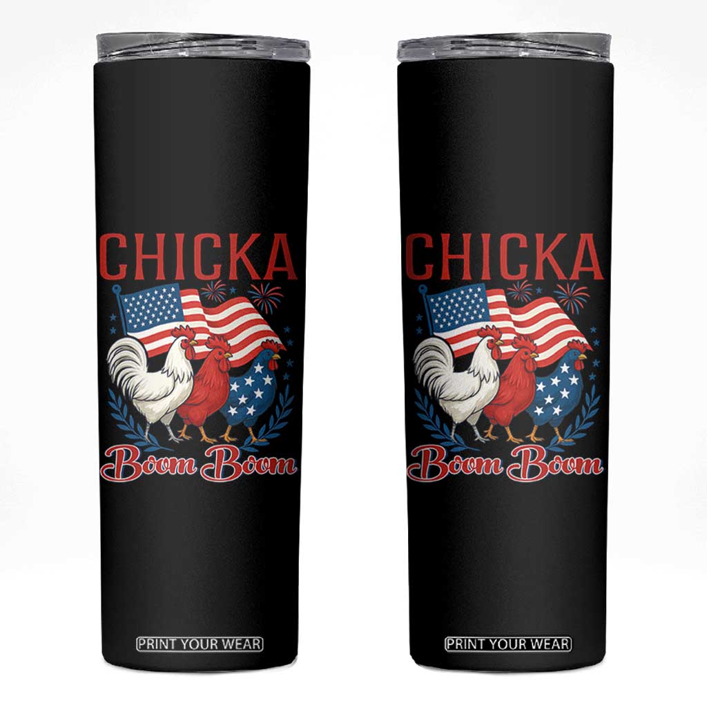 Chicka Boom Boom Patriotic Chicken Skinny Tumbler Funny Patriotic 4th of July Red White and Blue Farm TS02 Black Print Your Wear
