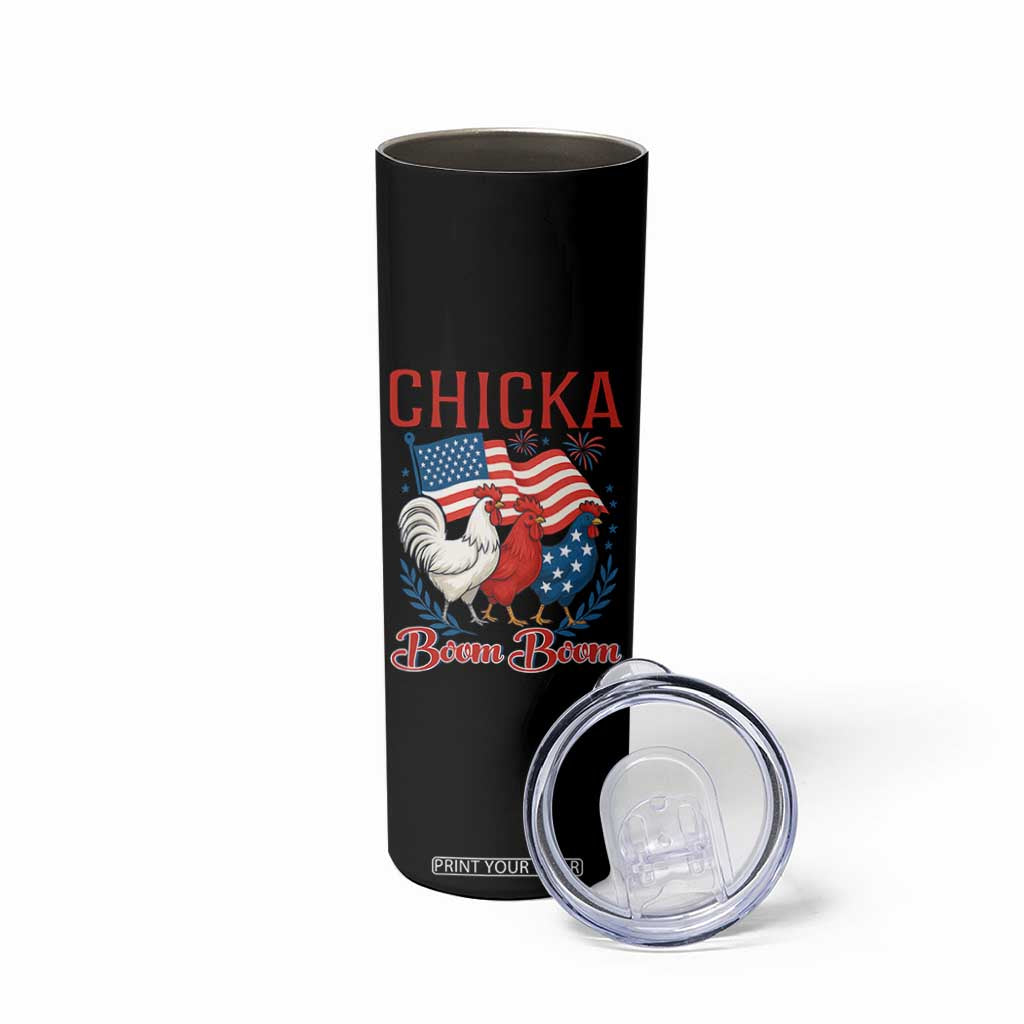 Chicka Boom Boom Patriotic Chicken Skinny Tumbler Funny Patriotic 4th of July Red White and Blue Farm TS02 Print Your Wear