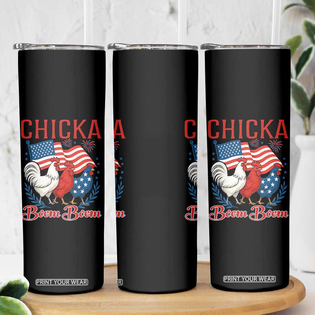 Chicka Boom Boom Patriotic Chicken Skinny Tumbler Funny Patriotic 4th of July Red White and Blue Farm TS02 Print Your Wear
