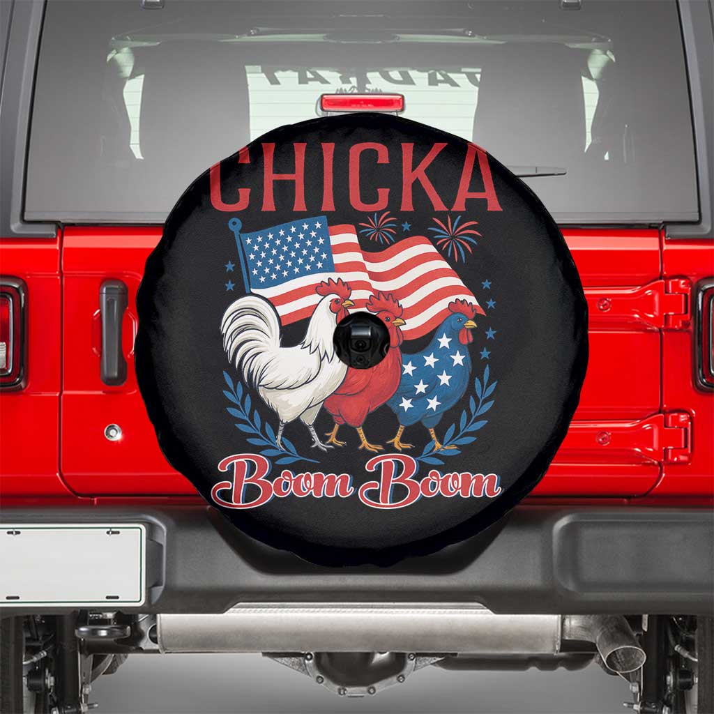 Chicka Boom Boom Patriotic Chicken Spare Tire Cover Funny Patriotic 4th of July Red White and Blue Farm TS02 Black Print Your Wear
