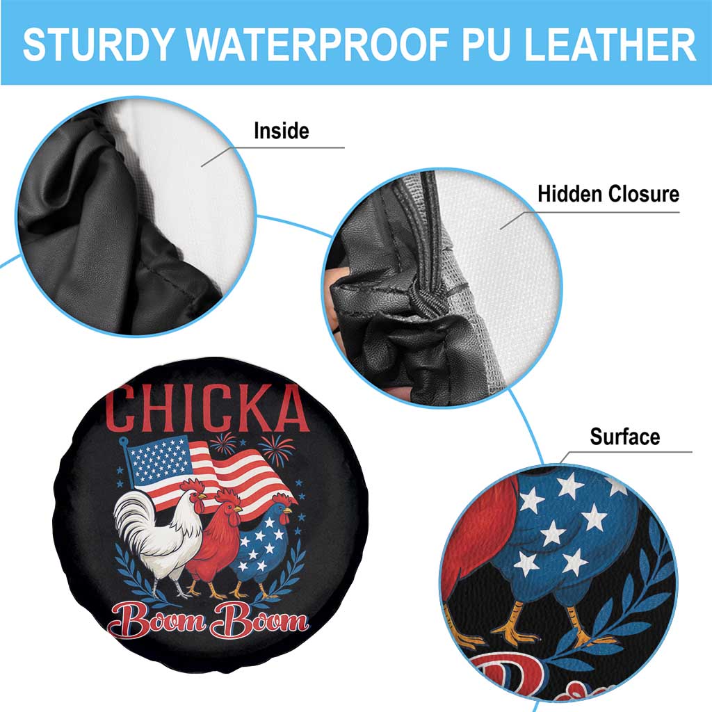 Chicka Boom Boom Patriotic Chicken Spare Tire Cover Funny Patriotic 4th of July Red White and Blue Farm TS02 Print Your Wear