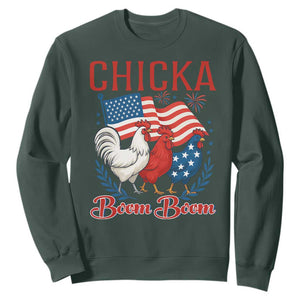 Chicka Boom Boom Patriotic Chicken Sweatshirt Funny Patriotic 4th of July Red White and Blue Farm TS02 Dark Forest Green Print Your Wear