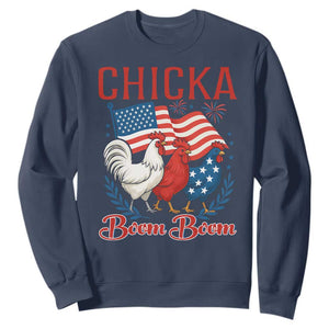 Chicka Boom Boom Patriotic Chicken Sweatshirt Funny Patriotic 4th of July Red White and Blue Farm TS02 Navy Print Your Wear