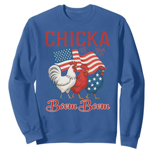 Chicka Boom Boom Patriotic Chicken Sweatshirt Funny Patriotic 4th of July Red White and Blue Farm TS02 Royal Blue Print Your Wear