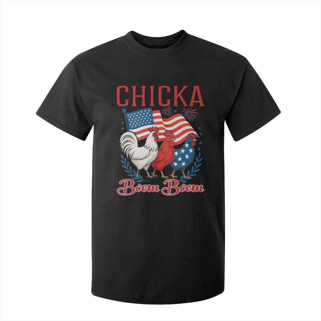 Chicka Boom Boom Patriotic Chicken T Shirt For Kid Funny Patriotic 4th of July Red White and Blue Farm TS02 Black Print Your Wear