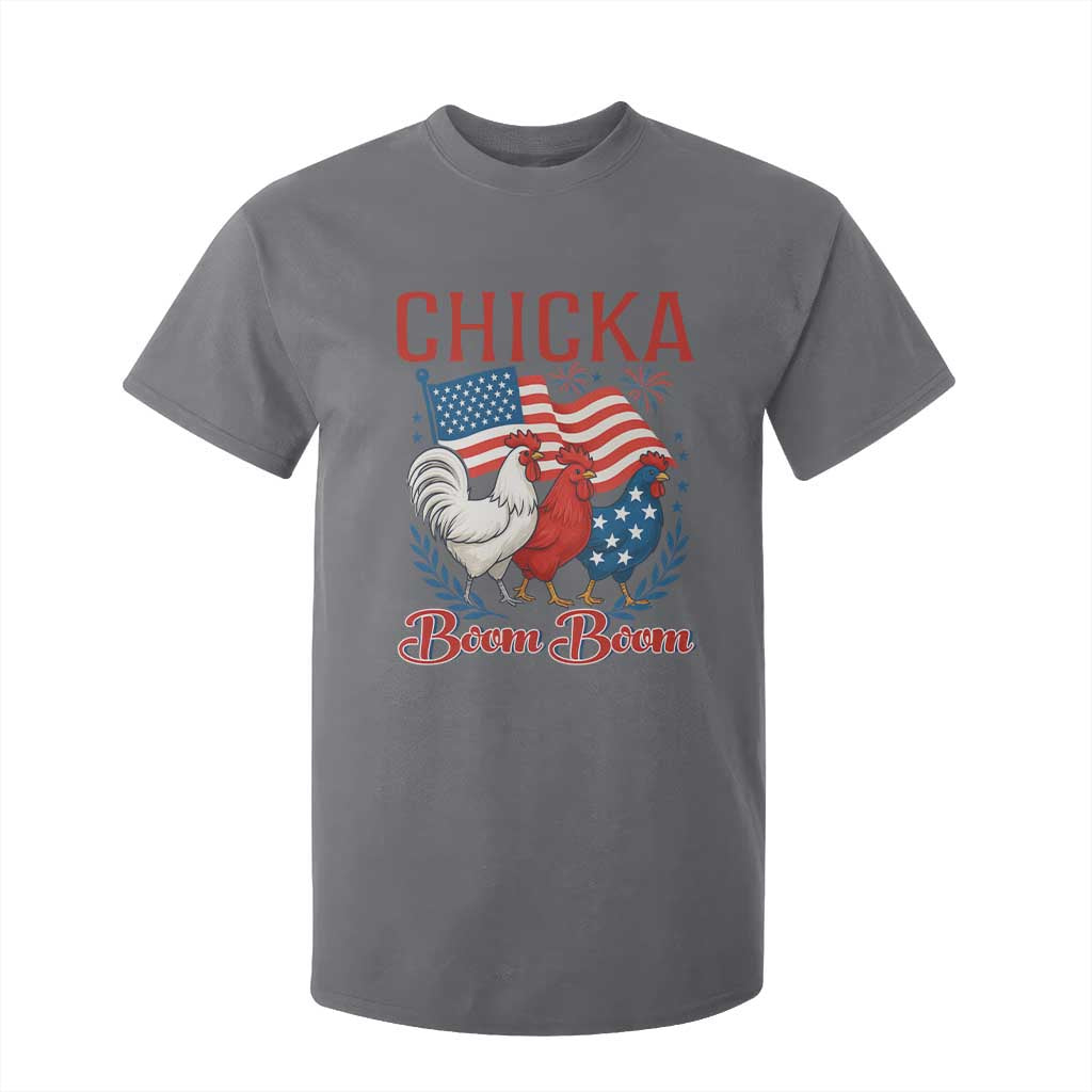 Chicka Boom Boom Patriotic Chicken T Shirt For Kid Funny Patriotic 4th of July Red White and Blue Farm TS02 Charcoal Print Your Wear