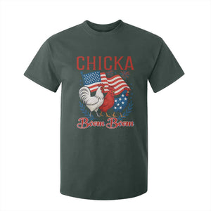 Chicka Boom Boom Patriotic Chicken T Shirt For Kid Funny Patriotic 4th of July Red White and Blue Farm TS02 Dark Forest Green Print Your Wear