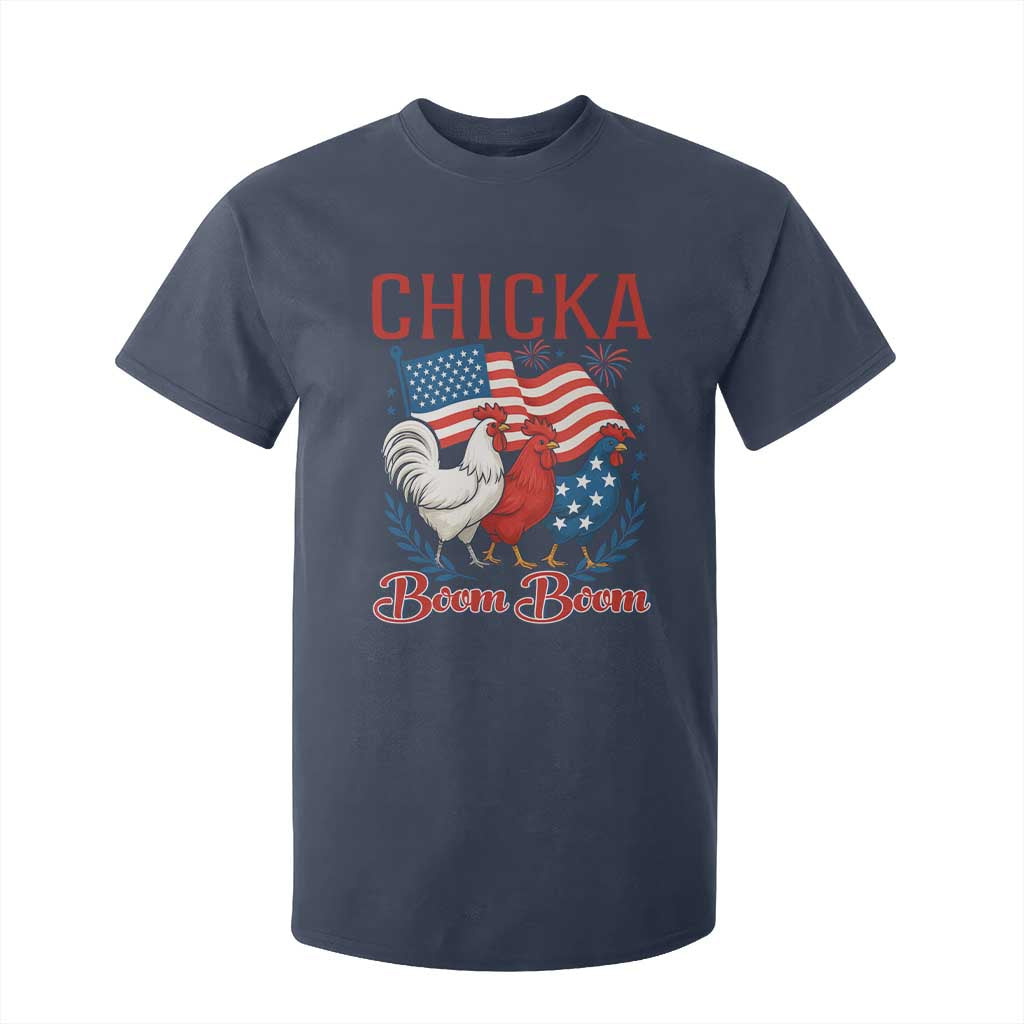 Chicka Boom Boom Patriotic Chicken T Shirt For Kid Funny Patriotic 4th of July Red White and Blue Farm TS02 Navy Print Your Wear