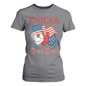 Chicka Boom Boom Patriotic Chicken T Shirt For Women Funny Patriotic 4th of July Red White and Blue Farm TS02 Charcoal Print Your Wear