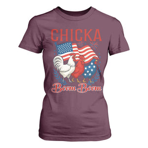 Chicka Boom Boom Patriotic Chicken T Shirt For Women Funny Patriotic 4th of July Red White and Blue Farm TS02 Maroon Print Your Wear