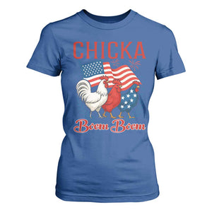 Chicka Boom Boom Patriotic Chicken T Shirt For Women Funny Patriotic 4th of July Red White and Blue Farm TS02 Royal Blue Print Your Wear