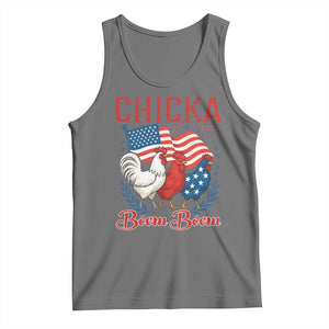 Chicka Boom Boom Patriotic Chicken Tank Top Funny Patriotic 4th of July Red White and Blue Farm TS02 Black Heather Print Your Wear