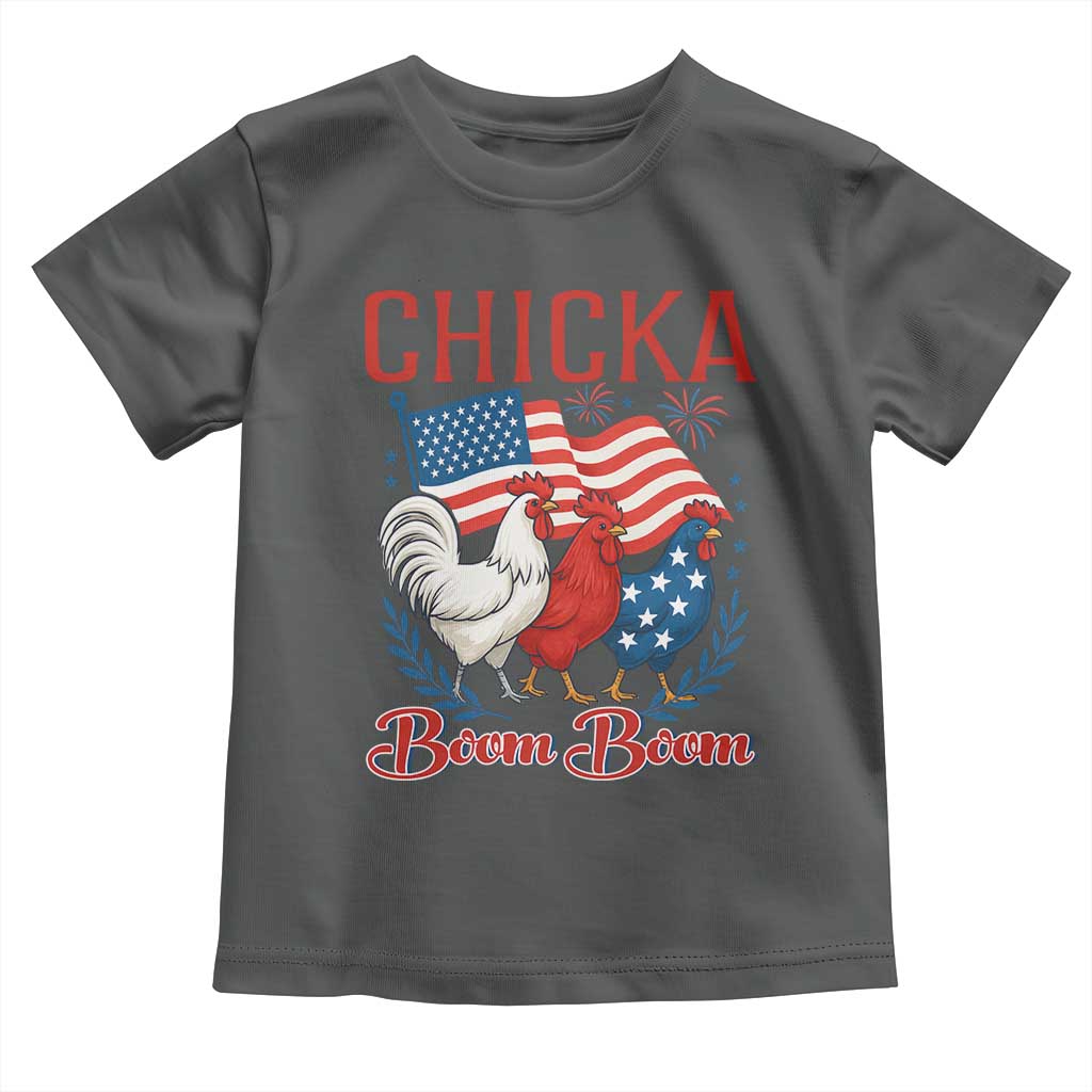 Chicka Boom Boom Patriotic Chicken Toddler T Shirt Funny Patriotic 4th of July Red White and Blue Farm TS02 Dark Heather Print Your Wear