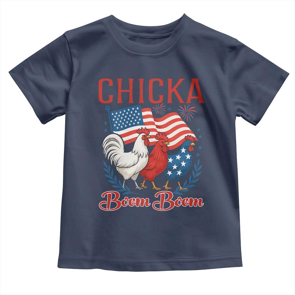 Chicka Boom Boom Patriotic Chicken Toddler T Shirt Funny Patriotic 4th of July Red White and Blue Farm TS02 Navy Print Your Wear