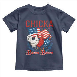 Chicka Boom Boom Patriotic Chicken Toddler T Shirt Funny Patriotic 4th of July Red White and Blue Farm TS02 Navy Print Your Wear