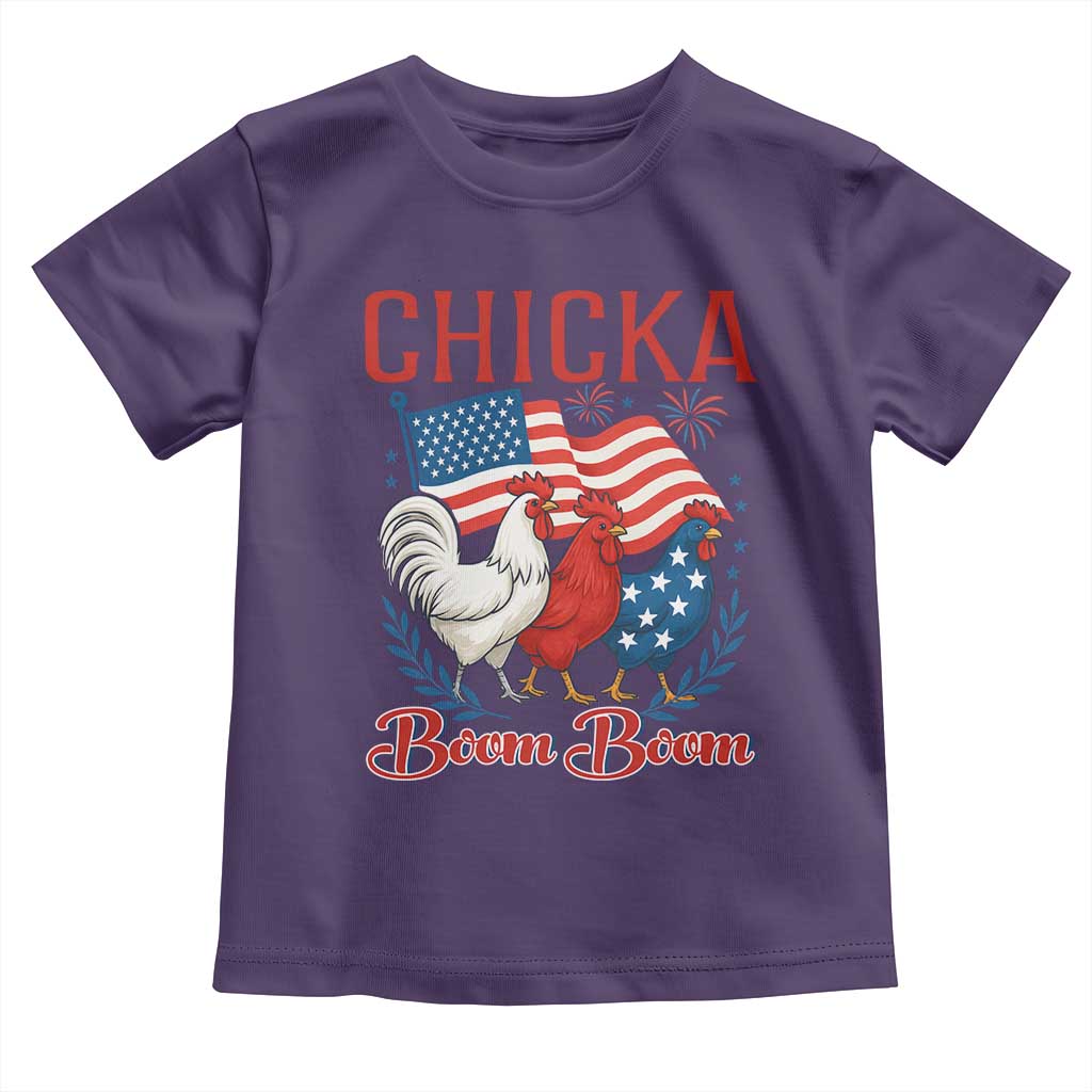 Chicka Boom Boom Patriotic Chicken Toddler T Shirt Funny Patriotic 4th of July Red White and Blue Farm TS02 Purple Print Your Wear