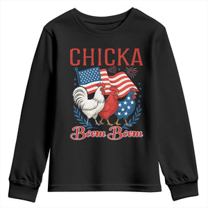 Chicka Boom Boom Patriotic Chicken Youth Sweatshirt Funny Patriotic 4th of July Red White and Blue Farm TS02 Black Print Your Wear
