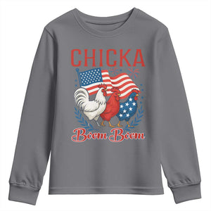 Chicka Boom Boom Patriotic Chicken Youth Sweatshirt Funny Patriotic 4th of July Red White and Blue Farm TS02 Charcoal Print Your Wear